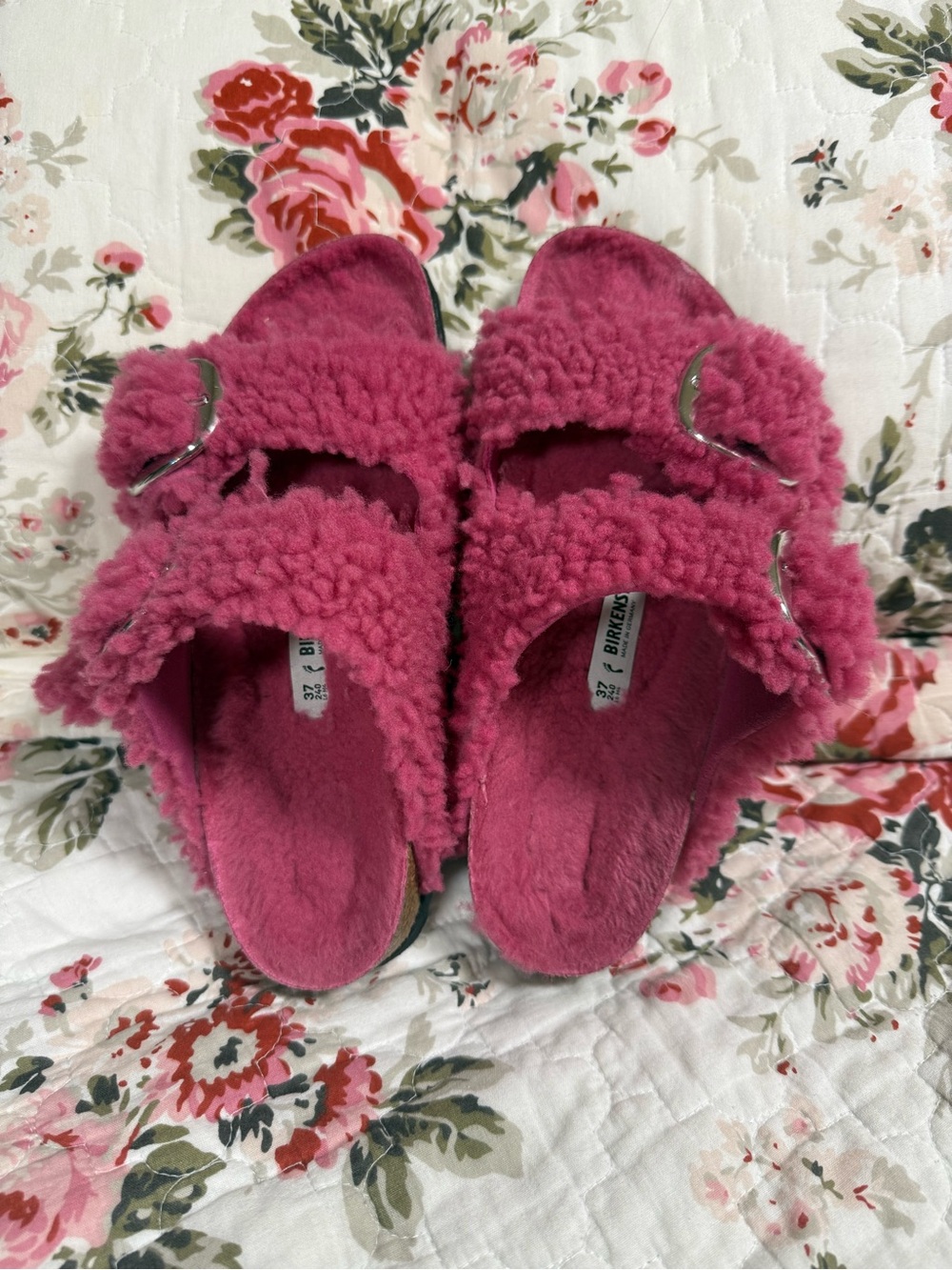 Birkenstock pink Shearling Arizona-Style Slide Sandals